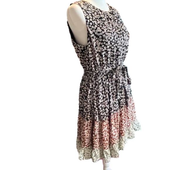 Cotton Bleu floral midi dress sz L tiered colorblock cottagecore prairie flowy - Picture 5 of 11